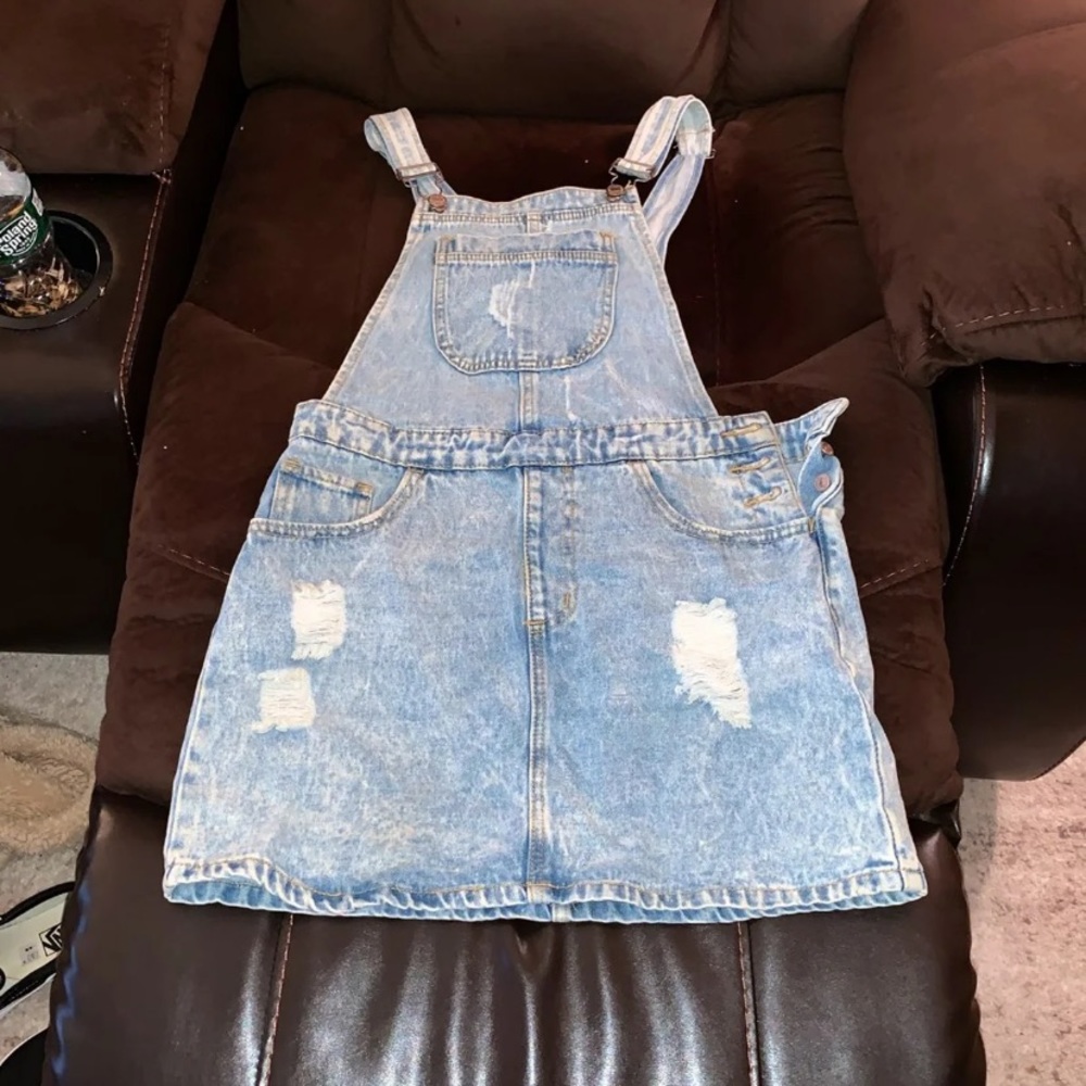 Denim overalls skirt